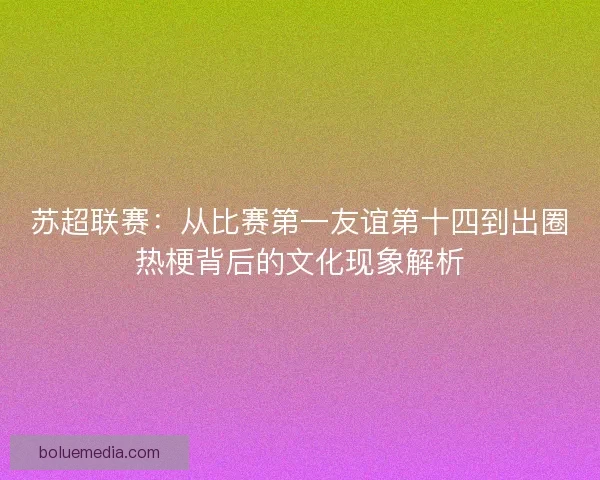 苏超联赛：从比赛第一友谊第十四到出圈热梗背后的文化现象解析
